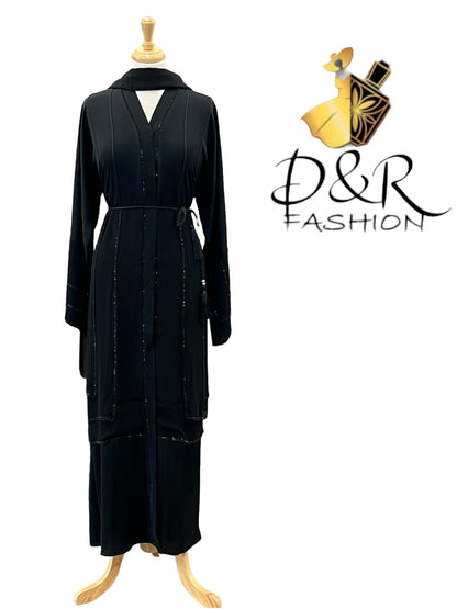 Abaya-Luxurious exquisite black chiffon abaya from Dubai, consisting of layers of exquisite black chiffon