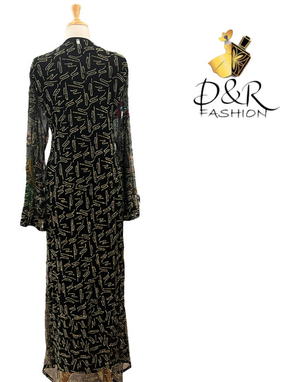 Abaya-A soft black and transparent abaya with design