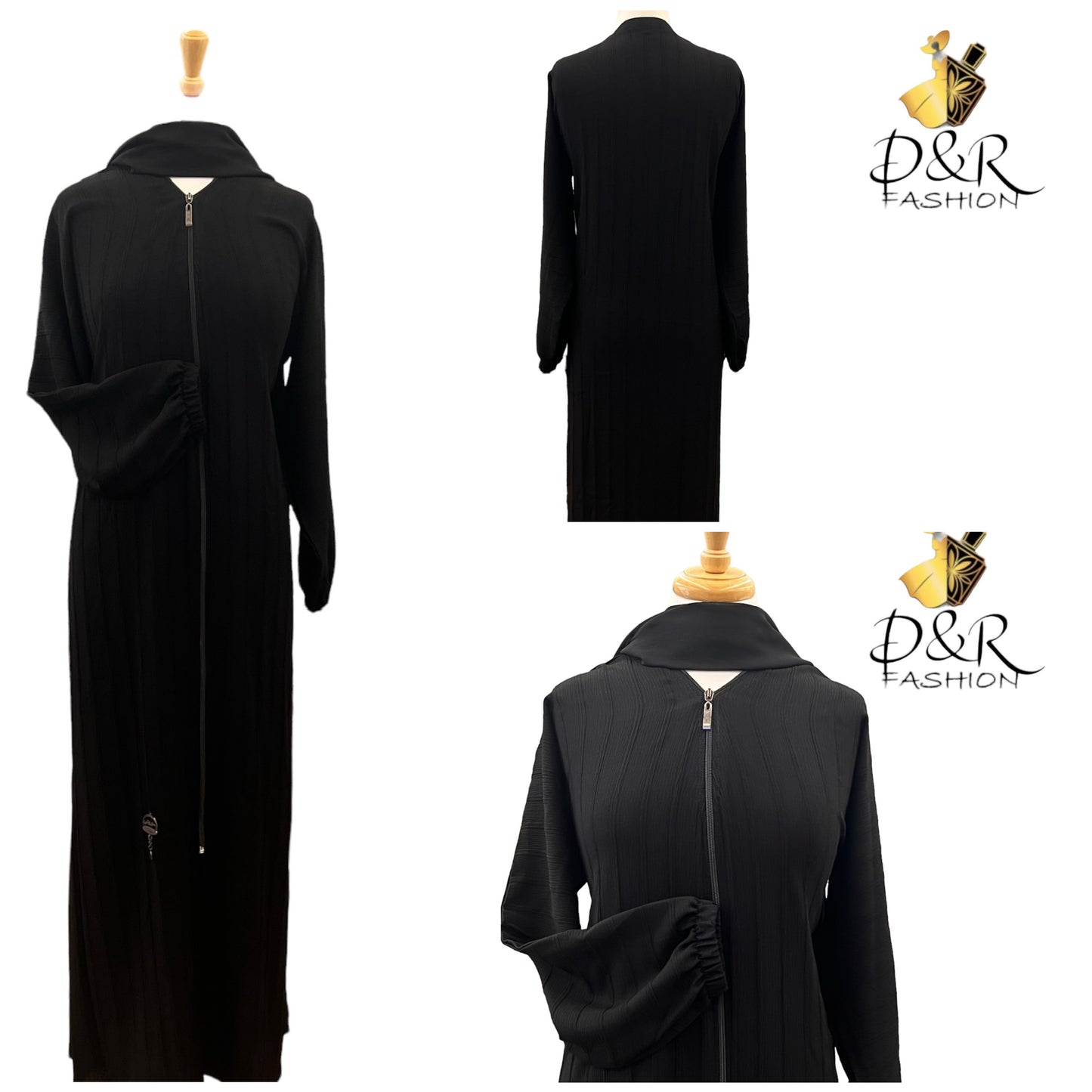 Abaya-Open simple Abaya From Dubai with Black Scarf and zipper