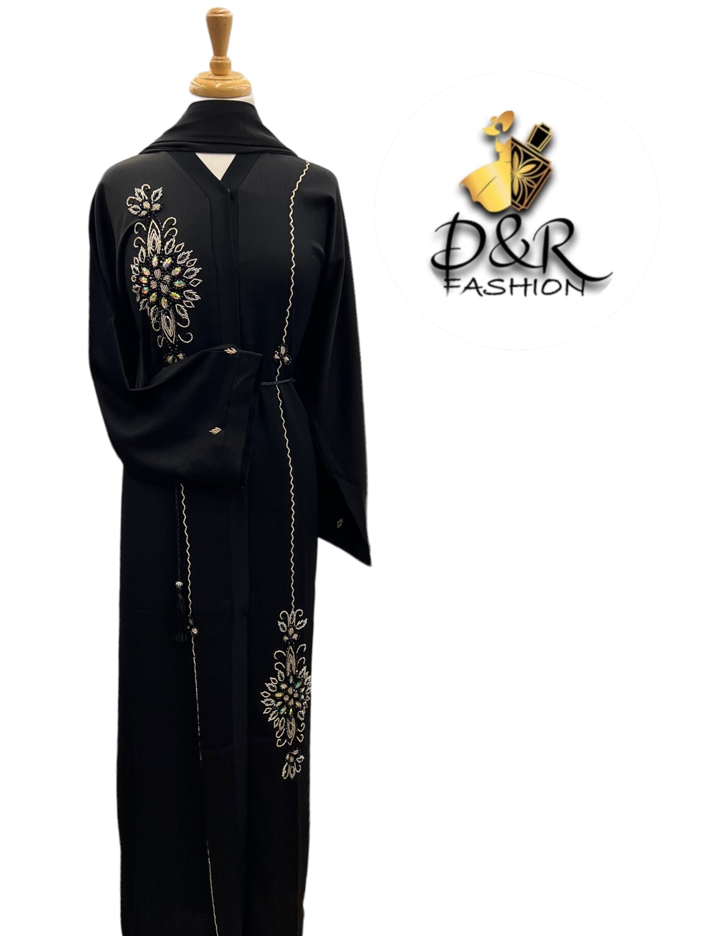 Abaya-Open Dubai Abaya with Embroidery - Soft Fabric & Matching Scarf