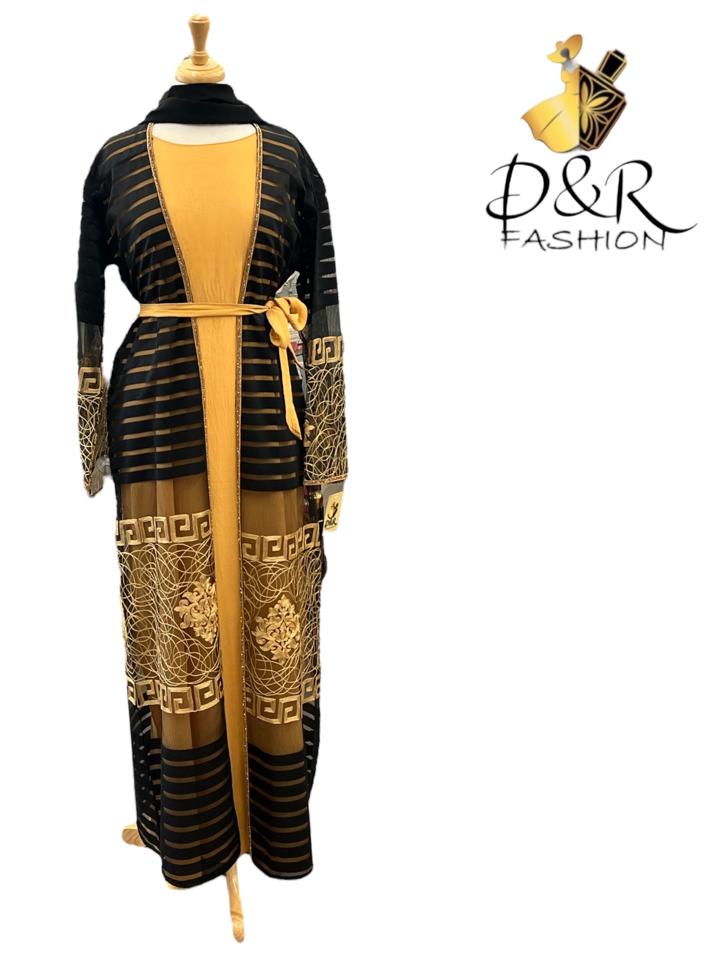 Elegant Dubai Abaya Set with Unique Sleeve Design & Matching Scarf