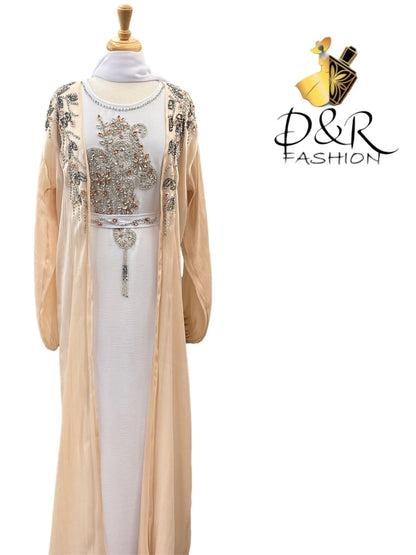 Abaya-Dubai Abaya with front and back design 2 Piece Set