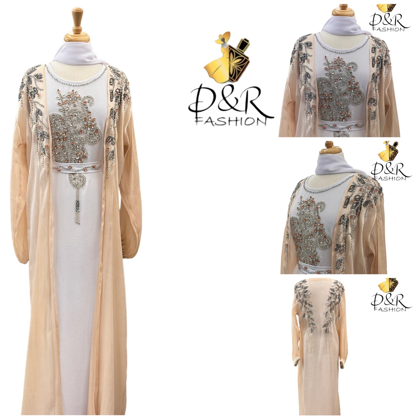 Abaya-Dubai Abaya with front and back design 2 Piece Set