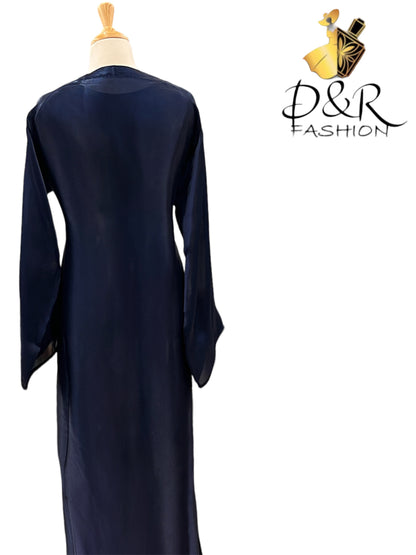 Silver Design Dubai Abaya Set with Sheer Fabric