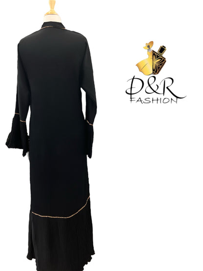 Elegant Open Dubai Abaya Set with Gold Stripe Accents