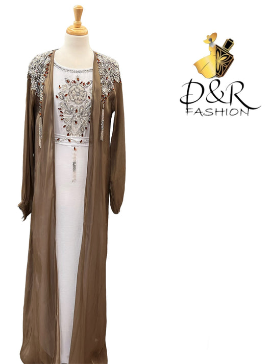 High-Quality Sheer Fabric Dubai Abaya 2 Piece Set