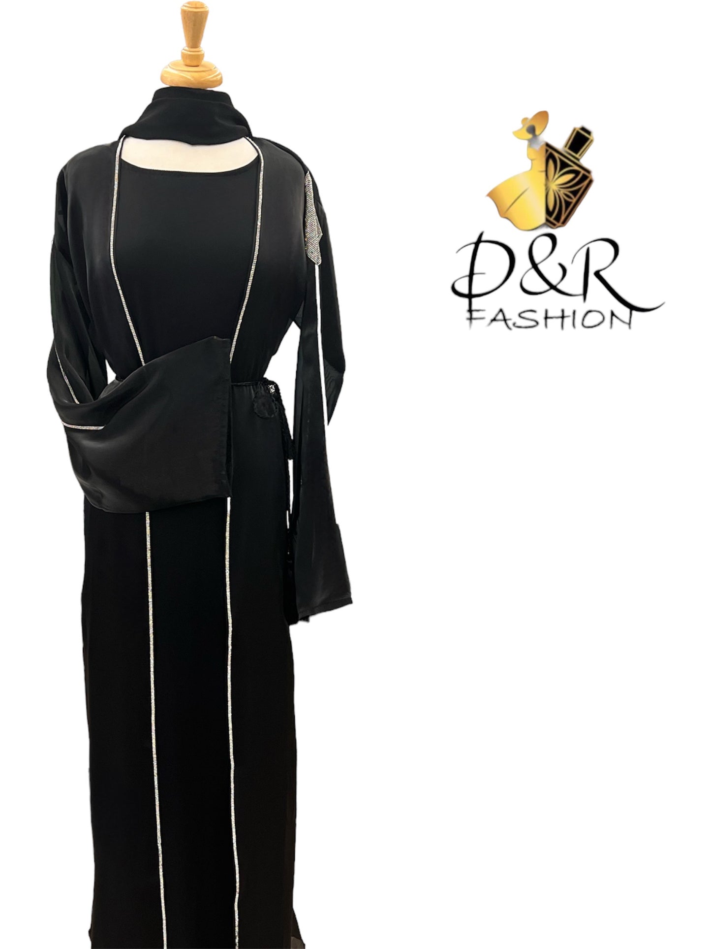 High-Quality Sheer Fabric with Silver Design Special Dubai Abaya Set