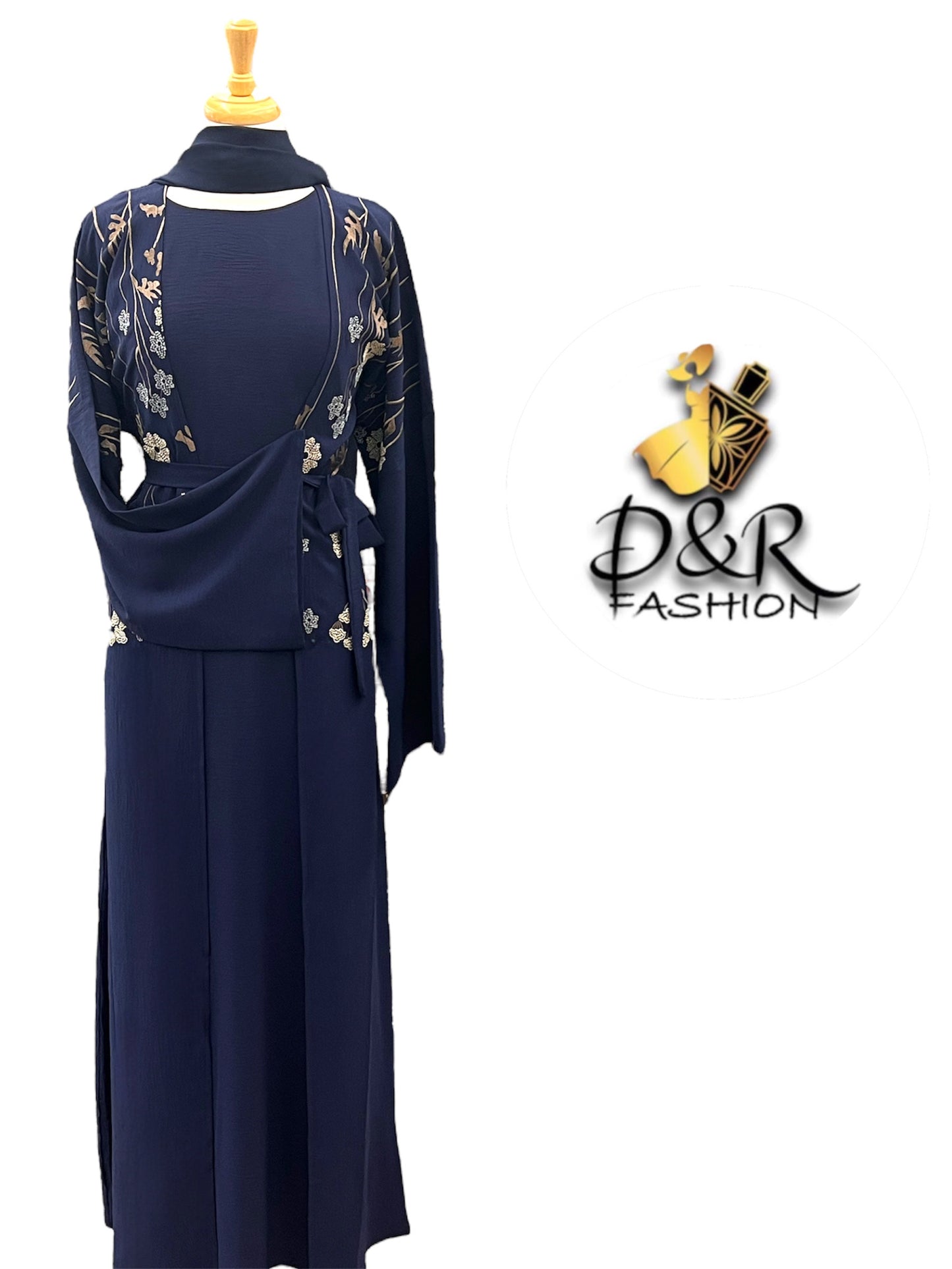 Classy Embroidered Dubai Abaya 2-Piece Set – Elegant Design with Scarf & Belt