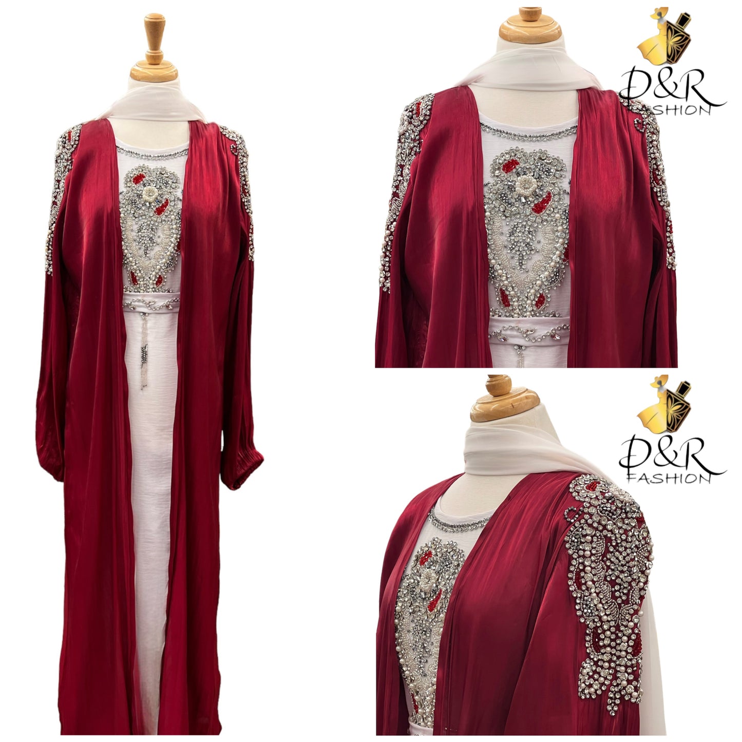 Abaya-Pink & White Dubai Abaya 2 Piece