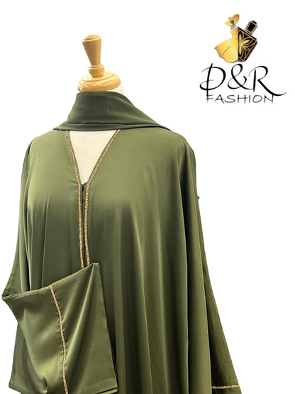 Discover our exquisite Open Abaya from Dubai with stunning golden ribbon