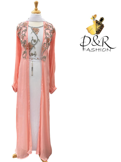 Abaya-Sheer Embroidered Perfection Dubai Abaya 2-Piece Set