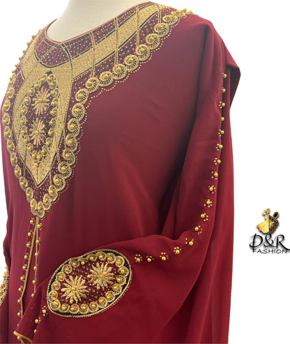 stunning Dubai Abaya 2-Piece Set, featuring a sheer fabric with intricate gold designs