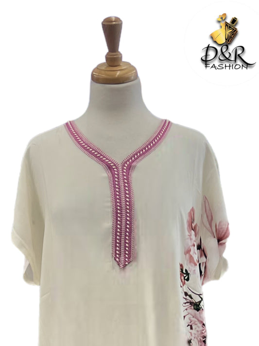 Breezy Cotton Jalabiya Comfort: Stylish Short-Sleeve Sleepwear