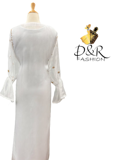 Abaya-Pearl White Dubai Abaya 2 Piece Set made of high quality sheer fabric