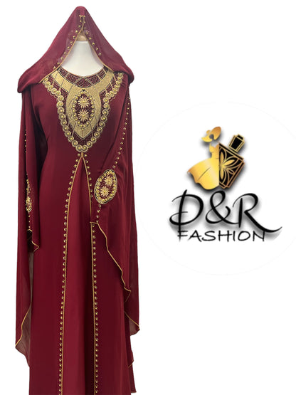 stunning Dubai Abaya 2-Piece Set, featuring a sheer fabric with intricate gold designs