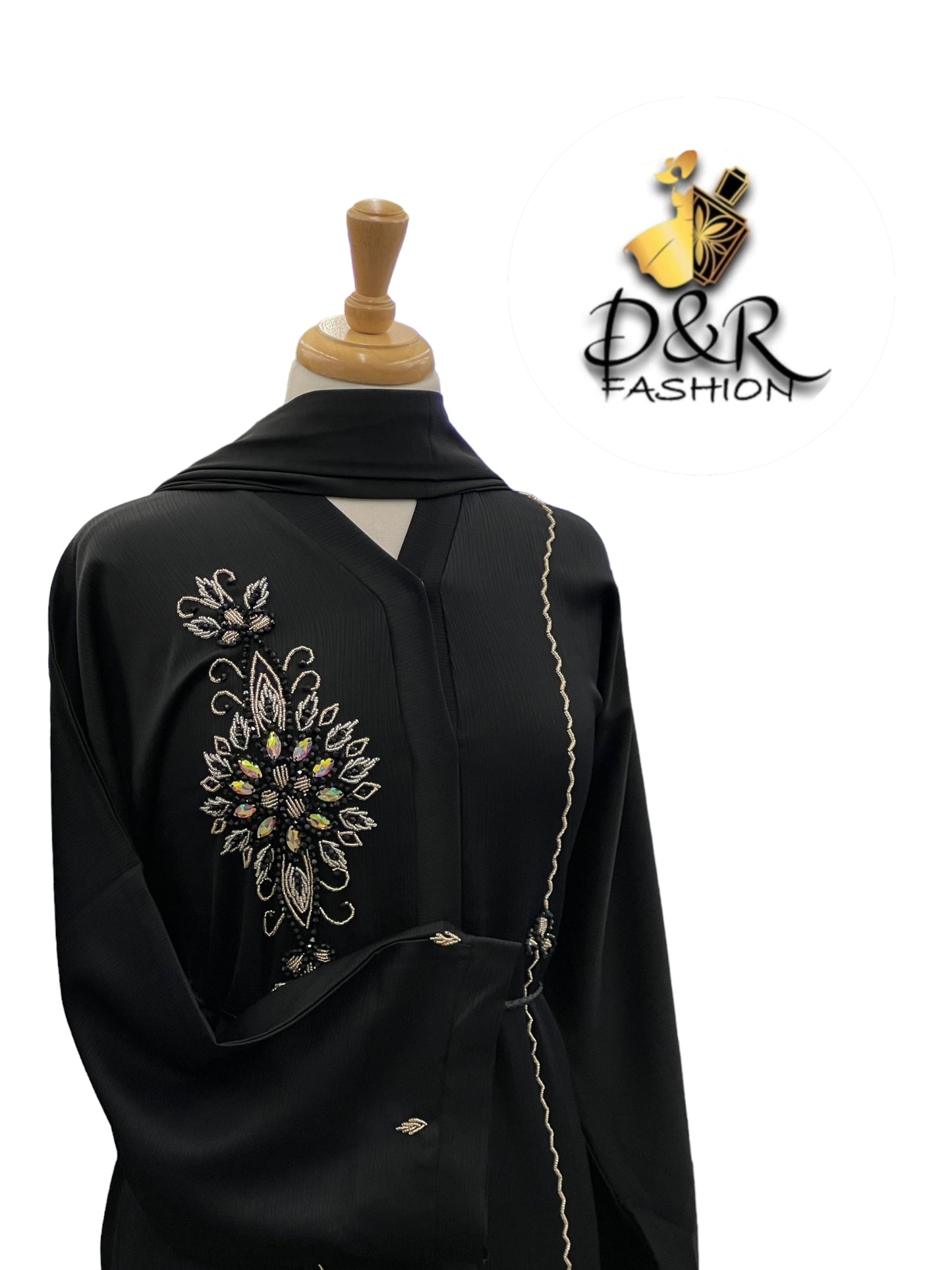 Abaya-Open Dubai Abaya with Embroidery - Soft Fabric & Matching Scarf