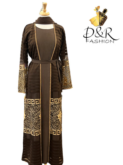 Elegant Dubai Abaya Set with Unique Sleeve Design & Matching Scarf