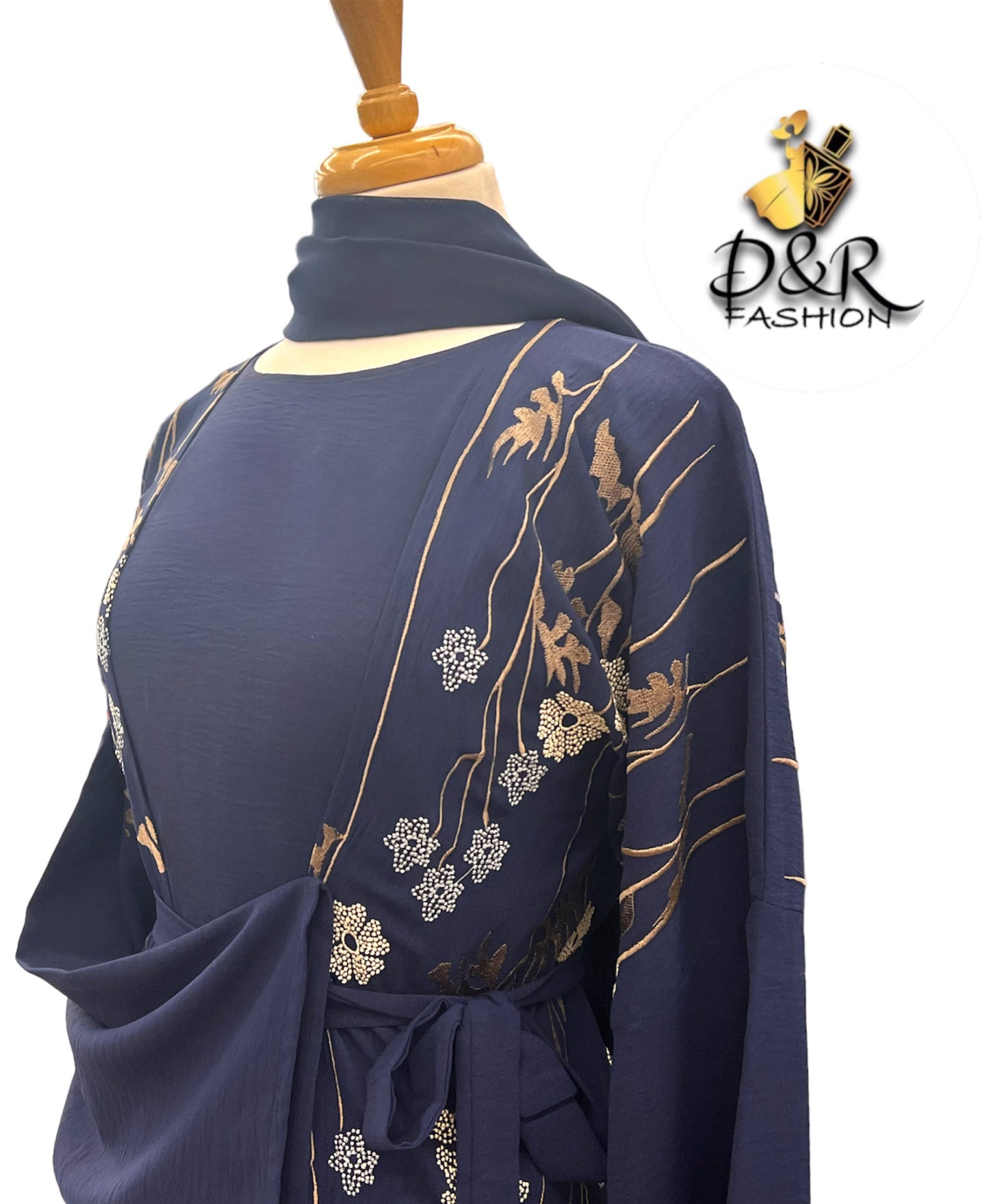 Classy Embroidered Dubai Abaya 2-Piece Set – Elegant Design with Scarf & Belt