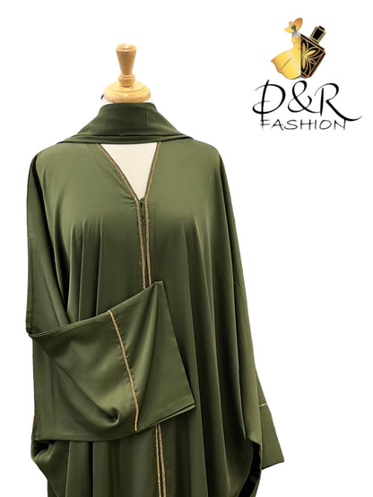 Discover our exquisite Open Abaya from Dubai with stunning golden ribbon