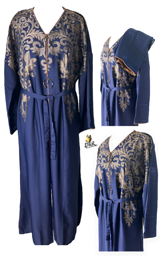 Elegant Dubai One Piece Abaya with Unique Embroidery & Scarf