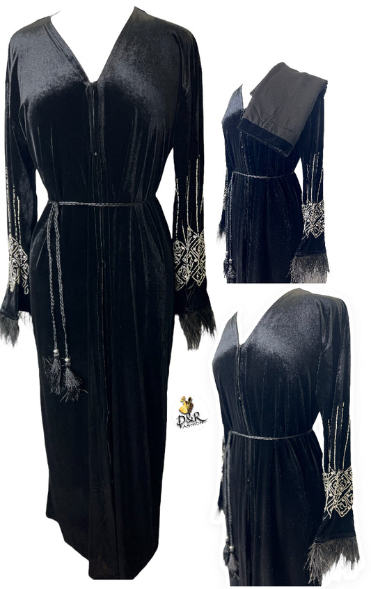 Luxurious Velvet Abaya from Dubai with Matching Hijab | Elegant & Modest"