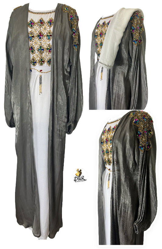 Elegant & Intricate Dubai Abaya 2-Piece Set – Soft Sheer Fabric & Chic Detailing